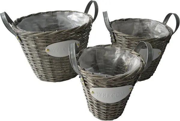 623104 Weidenkörbe, Metall Griffen, Willkommen