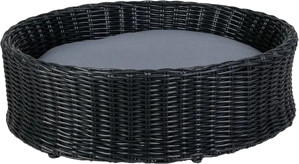 Hundebett aus schwarzem Polyrattan mit Kissen, ca. 65 x…