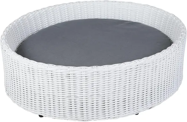 Hundebett aus weißem Polyrattan mit Kissen, ca. 85 x 25 x…