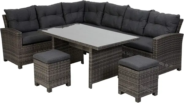 Lounge-Set Tessin, graues Gartenmöbel-Set aus Polyrattan…