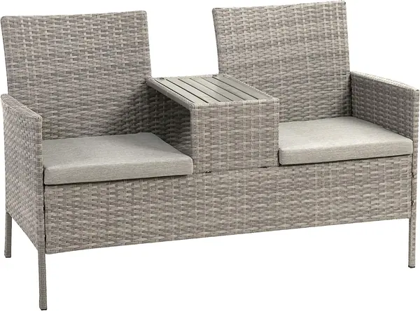 Rattan-Bank Felin, Gartenbank mit Tisch, ca. 141 x 86,5 x…